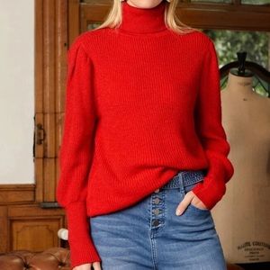 Turtleneck puff sleeve sweater